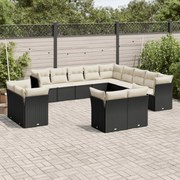 vidaXL Set mobilier de grădină cu perne, 13 piese, negru, poliratan