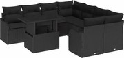 vidaXL Set de canapele pentru grădină cu pernă 9 pcs Negru Rattan poli