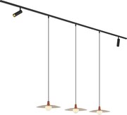Sistem de iluminat pe șină modern negru cu 2 spoturi și 3 lumini suspendate portocalii monofazate - Slimline Uzzy Panzi