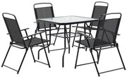 Outsunny Set Mobilier de Grădină 5 Piese, 4 Scaune Pliabile și Masă cu Orificiu pentru Umbrelă, Design Elegant, Negru | Aosom Romania