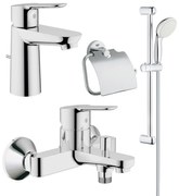 Pachet complet baterii baie Grohe Bau Edge marimea S(23328000,23334000,27853001), suport hartie igienica Essentials (40367001)