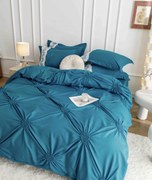 Lenjerie pat dublu, Inimi Brodate, 6 Piese, Finet Premium - Turcoaz