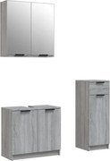 vidaXL Set dulapuri de baie, 3 piese, gri sonoma, lemn prelucrat