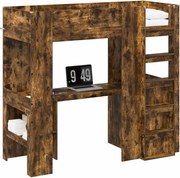 vidaXL Cadru de pat supraetajat cu birou Stejar fumuriu 75 x 190 cm