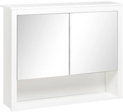HOMCOM Armoire de baie cu oglinda, armoire montata, 2 usi cu oglinda, raft de depozitare, 80L x 20P x 65H cm, alb | Aosom Romania