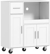 HOMCOM Dulap pentru cuptorul cu microunde din lemn, cu sertar, 2 dulapuri, raft deschis și blat ajustabil, 80x40x88.7 cm, alb | Aosom Romania