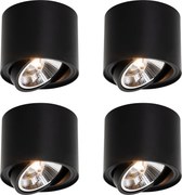 Set de 4 spoturi moderne negre de tavan pivotante și înclinabile AR111 - Rondoo Up