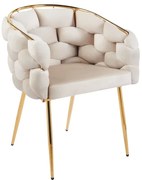 Scaun dining, tapiterie catifea, cadru metalic auriu, Bej Gri