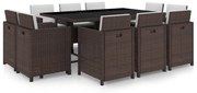 vidaXL Set mobilier de exterior cu perne, 11 piese, maro, poliratan