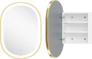 HOMCOM Dulap de Baie cu Oglindă și Lumini LED de 3 Culori Dulap de Perete Oval cu Funcție Memorie și Antiaburire Auriu | Aosom Romania