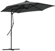 Outsunny Umbrelă Excentrică de 3 m cu Lumini LED cu Manivelă și Bază în Cruce pentru Exterior Patio Terasă Gri Închis | Aosom Romania