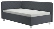 Pat tapițat EMILE, 110 x 200 cm, gri, cu spațiu de depozitare și saltea