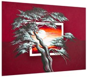 Tablou modern cu copac și răsărit de soare (70x50 cm), în 40 de alte dimensiuni noi