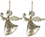 Decorație de Crăciun suspendată Înger 2 buc.,metal, auriu, 16 x 1 x 13 cm