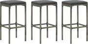 vidaXL Scaune de bar cu perne, 3 buc., gri, poliratan
