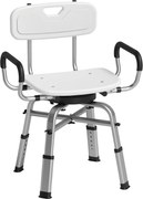 HOMCOM Scaun de Duș Rotativ Reglabil pe Înălțime cu Brațe, Spătar, Capacitate 150 kg, Alb | Aosom Romania