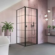 Cabina de dus dreptunghiulara cu usa batanta Radaway Nes KDJ I Factory 80x70 cm finisaj negru mat-transparent dreapta