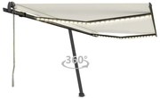 vidaXL Copertină automată cu senzor vânt &amp; LED, crem, 400x350 cm
