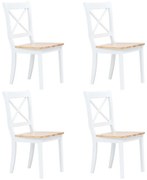 vidaXL Scaune de bucătărie, 4 buc., alb/natural, lemn masiv de hevea