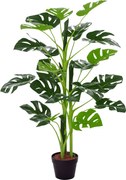 Outsunny Plante artificiale model Monstera cu 21 de frunze în ghiveci de ciment, interior sau exterior, dim. Ø16 x 100H cm | Aosom Romania