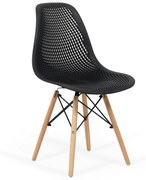 Scaun terasa negru BUC 254 - Plastic perforat, Picioare din lemn, Structura metalică