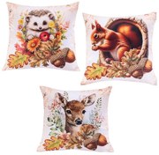 Set de 3 fețe pernuțe ANIMALE DE PĂDURE 45 x 45 cm