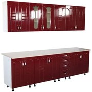 Bucatarie Zebra 260 cm din MDF Rosu Tulip cu blat termoizolant Alb / Bej