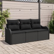 vidaXL Set de canapele pentru grădină cu pernă 3 pcs Negru Rattan poli