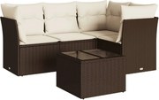 vidaXL Set canapele de grădină cu perne, 5 piese, maro, poliratan
