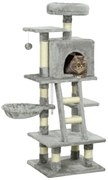 PawHut Arbore de cățărat pentru pisici multi-echipat zgârăietori tăietori cuiburi platforme + scară + hamac + minge suspendată gri | Aosom Romania
