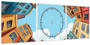 Tablou - Între case (cu ceas) (90x30 cm)