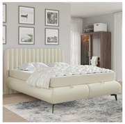 Pat tapițat ALEXA 180x200 cm, cu saltele și spațiu de depozitare, bej