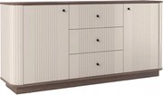 Comodă cu sertare pe soclu Vesper 160 cm - cașmir / nuc / mânere negre