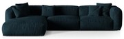 Colțar modular albastru închis cu tapițerie din catifea (cu colț pe partea stângă/cu șezlong) Martina – Micadoni