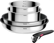 Set de tigaii si cratite Tefal L881S504, 5 piese, Otel inoxidabil, Acoperire antiaderenta din titan, Rezistente la cuptor pana la 250°C, Maner detasabil, Inductie, Argintiu