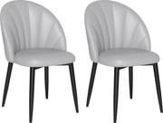 HOMCOM Set 2 Scaune din Piele Ecologică cu Picioare din Oțel și Spătar în Formă, 52x54x79 cm, Gri Deschis | Aosom Romania
