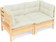 vidaXL Canapea de grădină cu 2 locuri, cu perne crem, lemn masiv pin