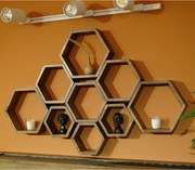 Set 9 rafturi perete Hexa Homs,Seia A620,lemn natur,30325