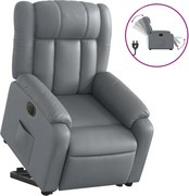 vidaXL Fotoliu rabatabil electric cu ridicare, gri, piele ecologică