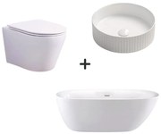 Set cada baie freestanding cu lavoar, plus vas wc rimless suspendat si capac soft close Foglia