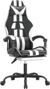 vidaXL Scaun de gaming cu suport picioare, negru/alb, piele ecologică