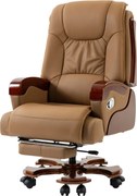 EXECUTIVE SIGNATURE 8033 – Scaun directorial din piele naturala si lemn masiv, Masaj in 9 puncte si Incalzire, rezistent 150 kg, Khaki
