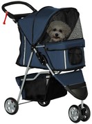 PawHut Cărucior pliabil pentru animale, chariot pliant câini pisici, portă pahar, 600D Oxford oțel, 75 x 45 x 97 cm bleu foncé | Aosom Romania