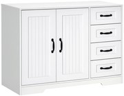 HOMCOM Comodă Sideboard, Anrichte, Stil Modern, 4 Sertare, 1 Dulap, 105 cm x 40 cm x 76 cm, Alb | Aosom Romania