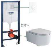 Set vas wc suspendat rimless cu capac Villeroy  Boch, rezervor incastrat si clapeta alba Skate Air Grohe