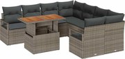 vidaXL Set de masă pentru grădină cu pernă 9 pcs Gri și Brown