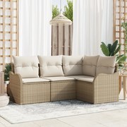 vidaXL Set de canapele pentru grădină cu pernă 4 pcs Bej Rattan poli