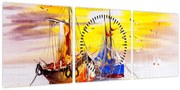 Tablou - Pictură barcă (cu ceas) (90x30 cm)