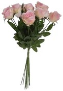 Buchet artificial de trandafiri roz, 67 cm, 12 buc