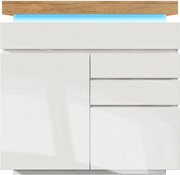 Comodă cu 2 uși &amp; 3 sertare, iluminare LED, dulap multifuncțional pentru living și dormitor, 110x39x115 cm, Alb